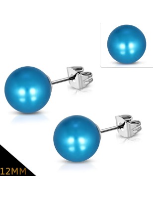Paire Boucles d'oreille perles bleues 12 mm