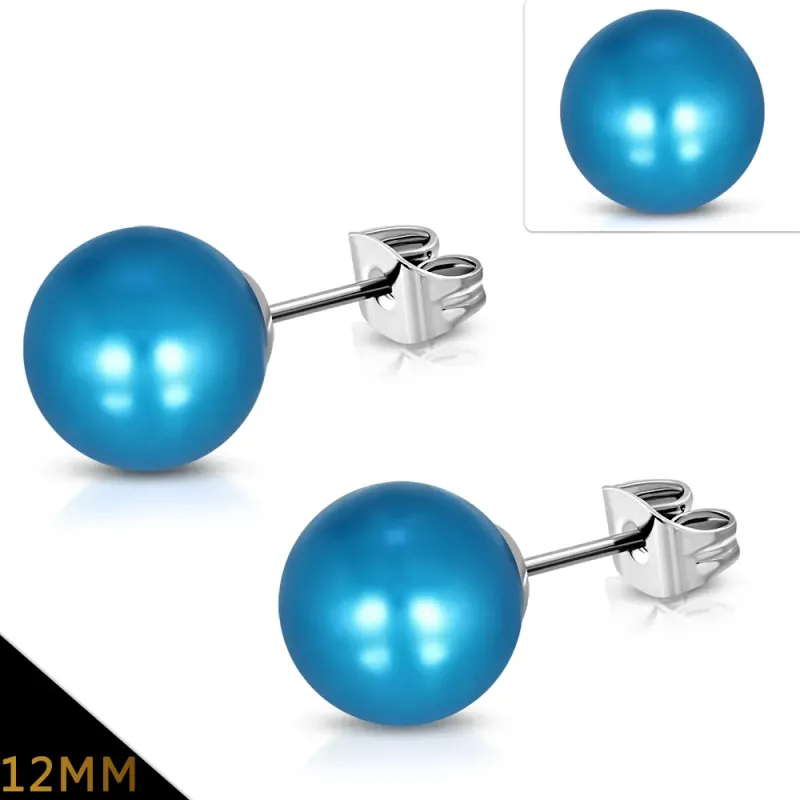 Paire Boucles d'oreille perles bleues 12 mm Paire Boucles d'oreille perles bleues 12 mm