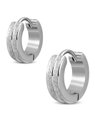 Paire boucles d'oreilles anneaux rainures sablé