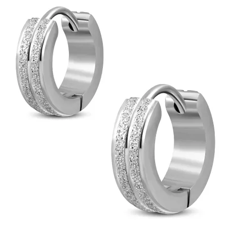 Paire boucles d'oreilles anneaux rainures sablé