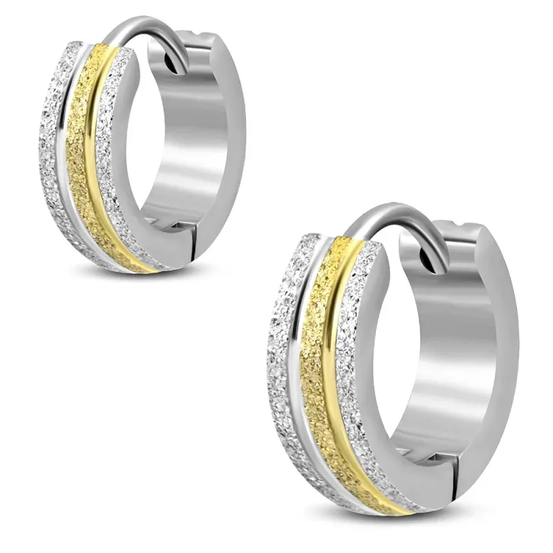 Paire boucles d'oreilles anneaux sablé centre doré Paire boucles d'oreilles anneaux sablé centre doré