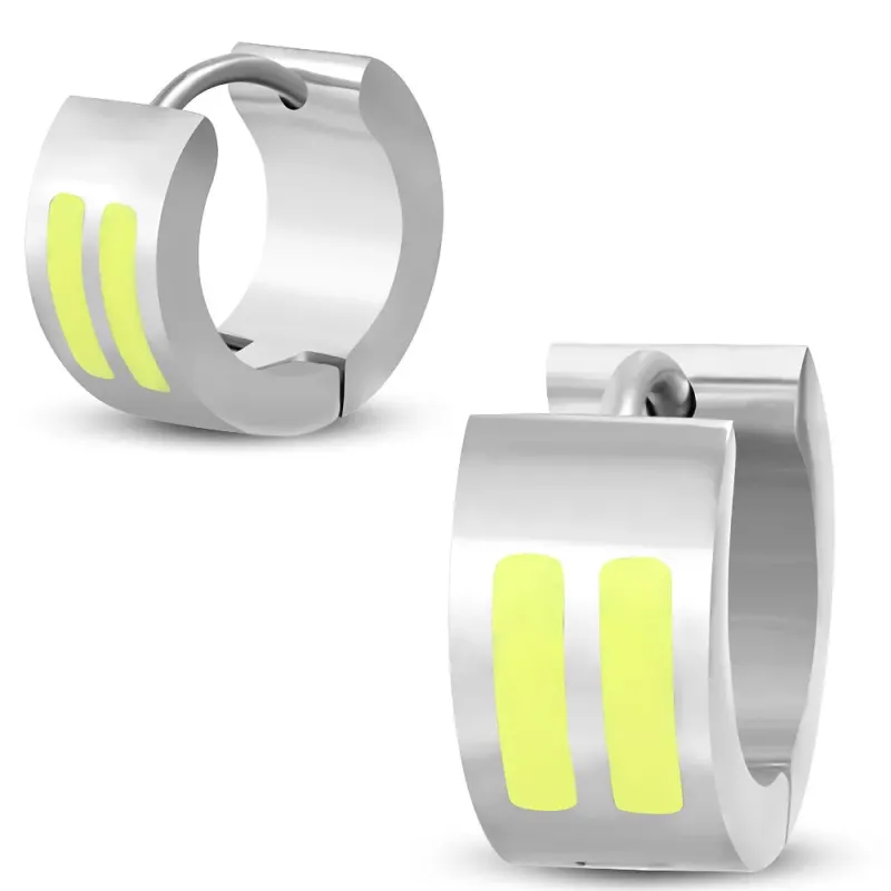 Paire boucles d'oreilles anneaux acier émaillé de jaune Paire boucles d'oreilles anneaux acier émaillé de jaune