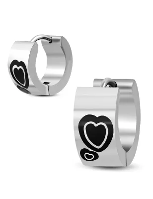 Paire boucles d'oreilles anneaux acier coeur noirs