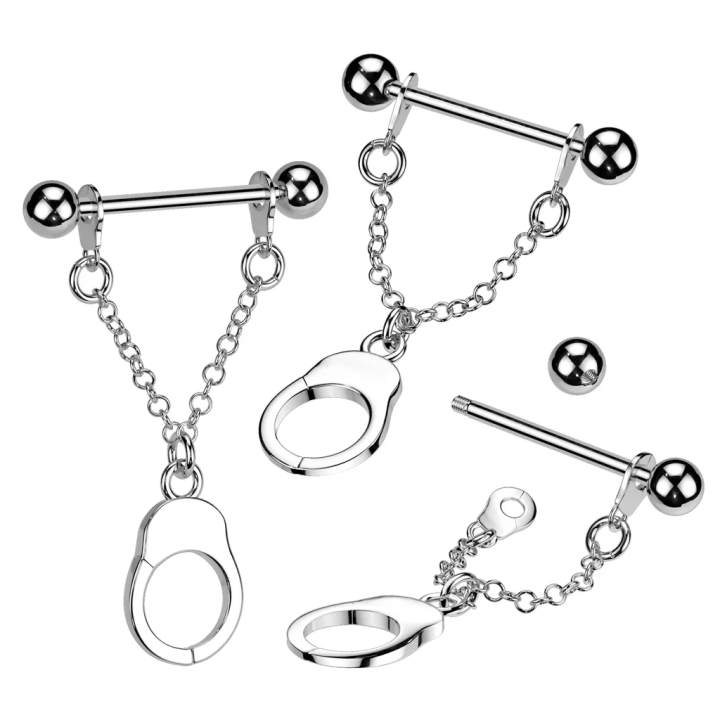 Piercing téton menotte en acier avec chaîne rebelle et sexy