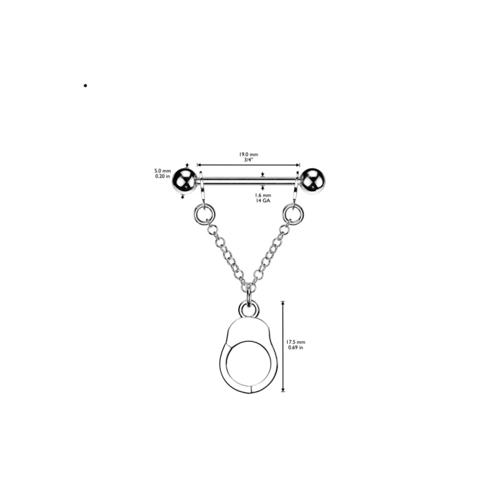 Piercing téton menotte en acier avec chaîne rebelle et sexy