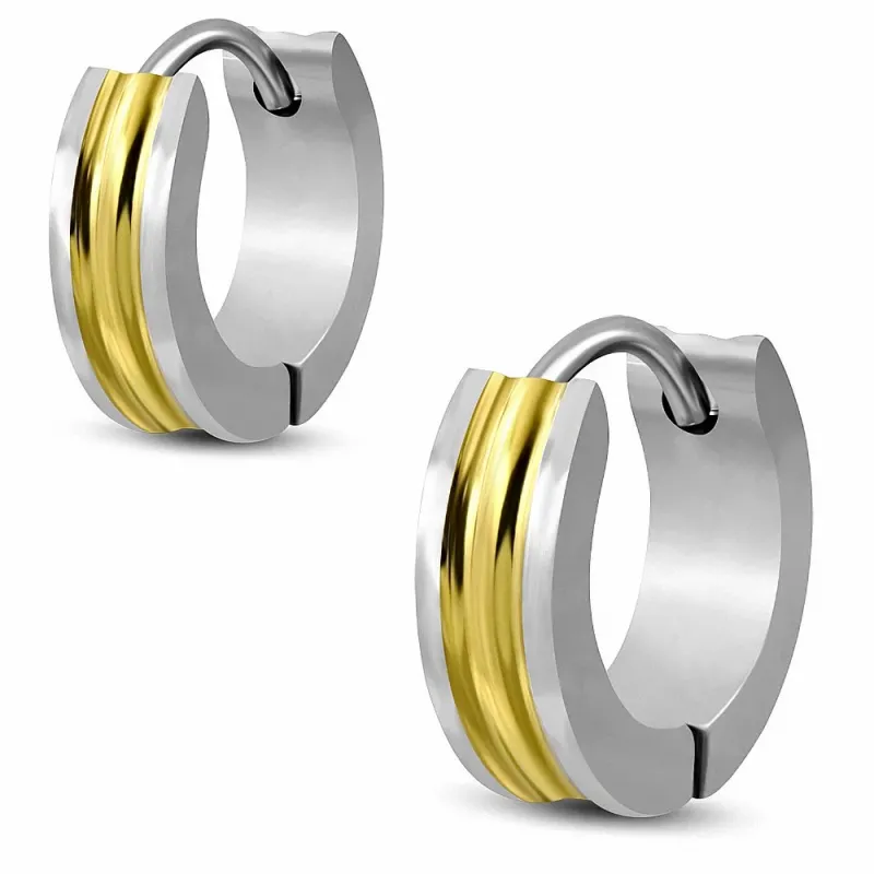 Paire boucles d'oreilles anneaux acier centre doré Paire boucles d'oreilles anneaux acier centre doré