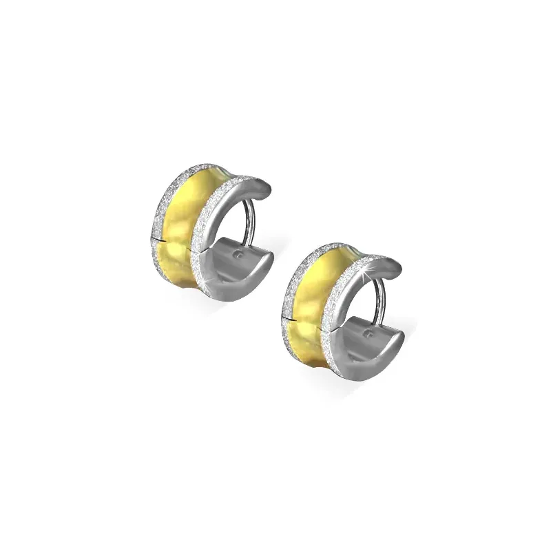 Paire boucles d'oreilles anneaux acier bordures sablées Paire boucles d'oreilles anneaux acier bordures sablées