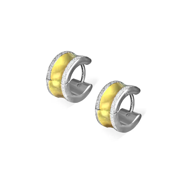 Paire boucles d'oreilles anneaux acier bordures sablées