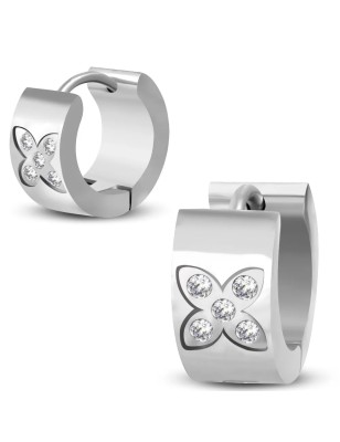 Paire boucles d'oreilles anneaux acier fleur strass