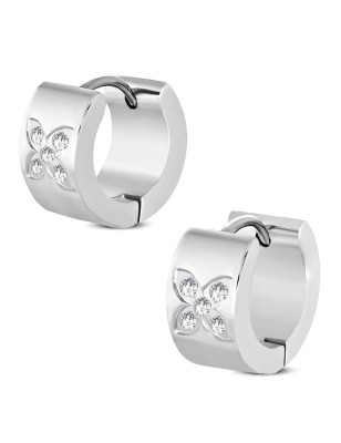 Paire boucles d'oreilles anneaux acier floral