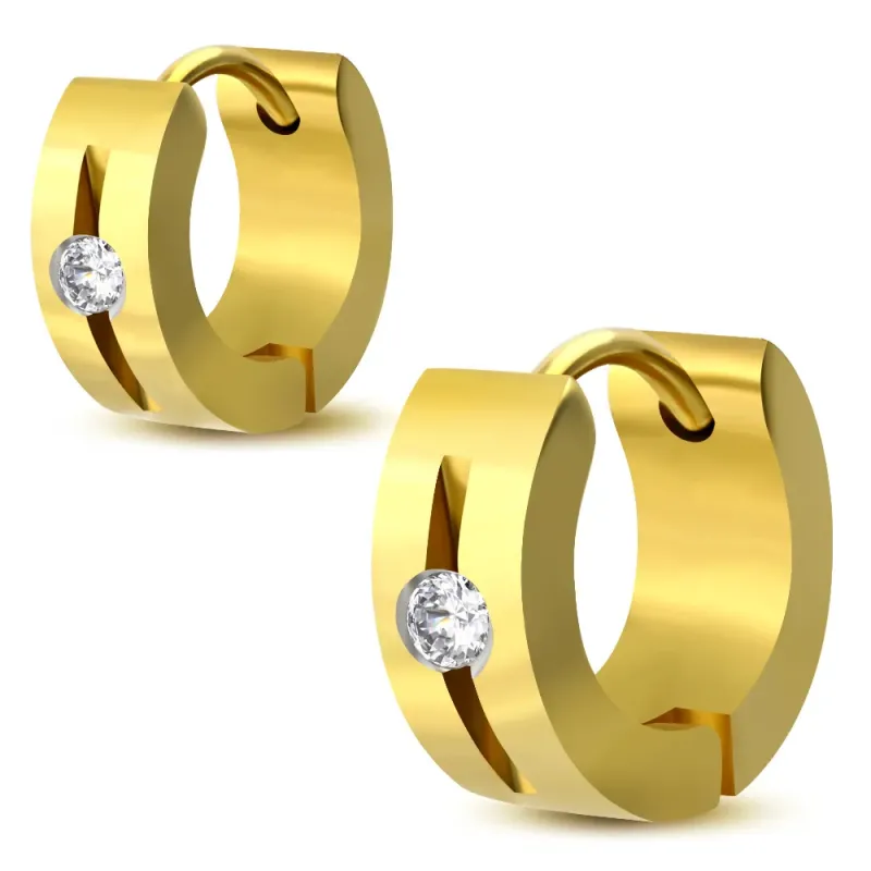 Paire boucles d'oreilles anneaux acier doré rainure strass Paire boucles d'oreilles anneaux acier doré rainure strass