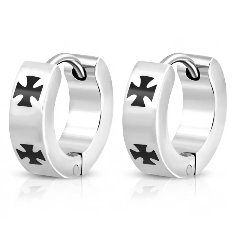 Paire boucles d'oreilles anneaux acier deux crois de fer Paire boucles d'oreilles anneaux acier deux crois de fer