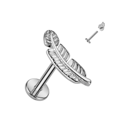 Piercing oreille labret en titane argenté avec feuille