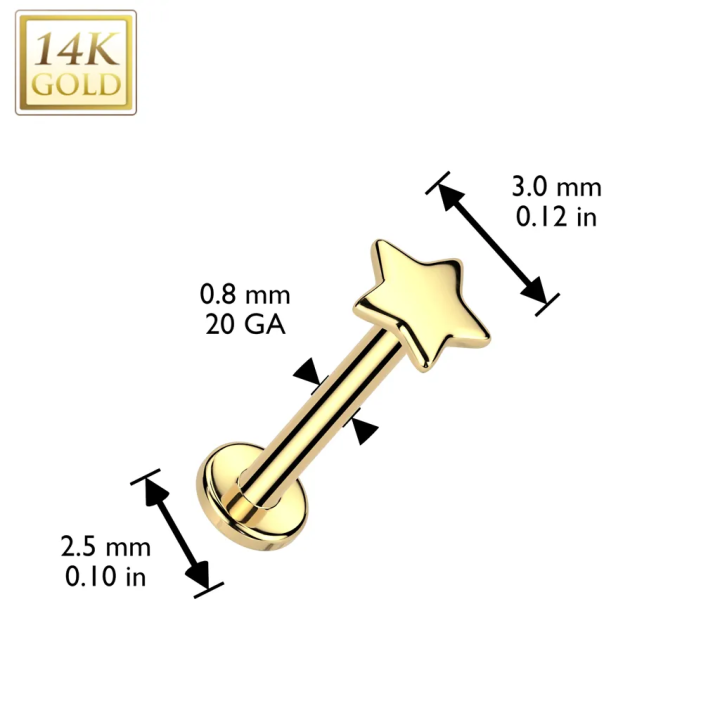 Piercing nez en or jaune 14 carats embout push-in étoile