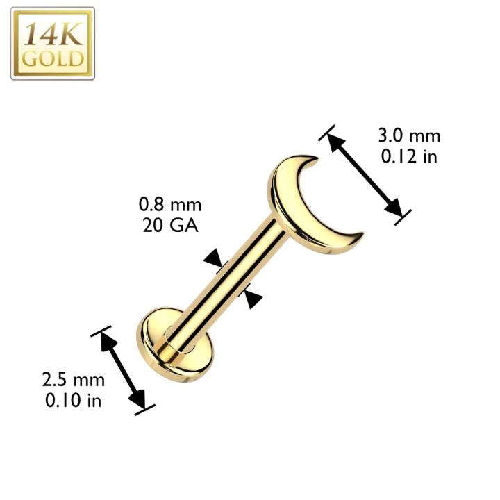 Piercing nez en or jaune 14 carats embout push-in lune