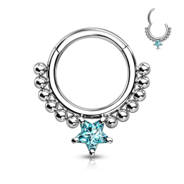 Piercing anneau clipsable oreille daith perles et étoile turquoise