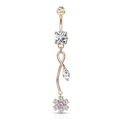 Piercing Nombril Femme Homxi - Acier Chirurgical, Pendentif Coeur Creux Zircone Blanc/Bleu, 14 Mm