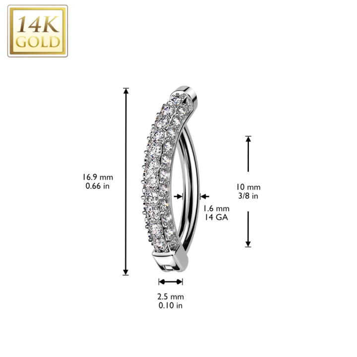 Piercing nombril Or blanc 14 carats anneau pavé multiples strass