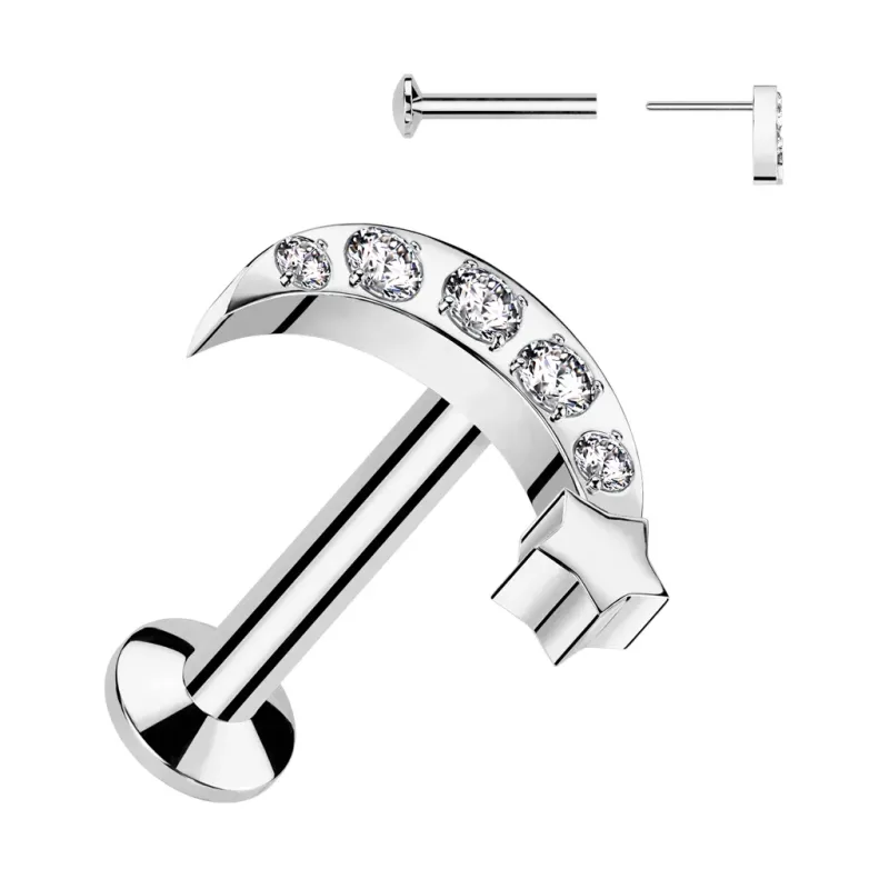 Piercing oreille push-in lune pavée et étoile Piercing oreille push-in lune pavée et étoile