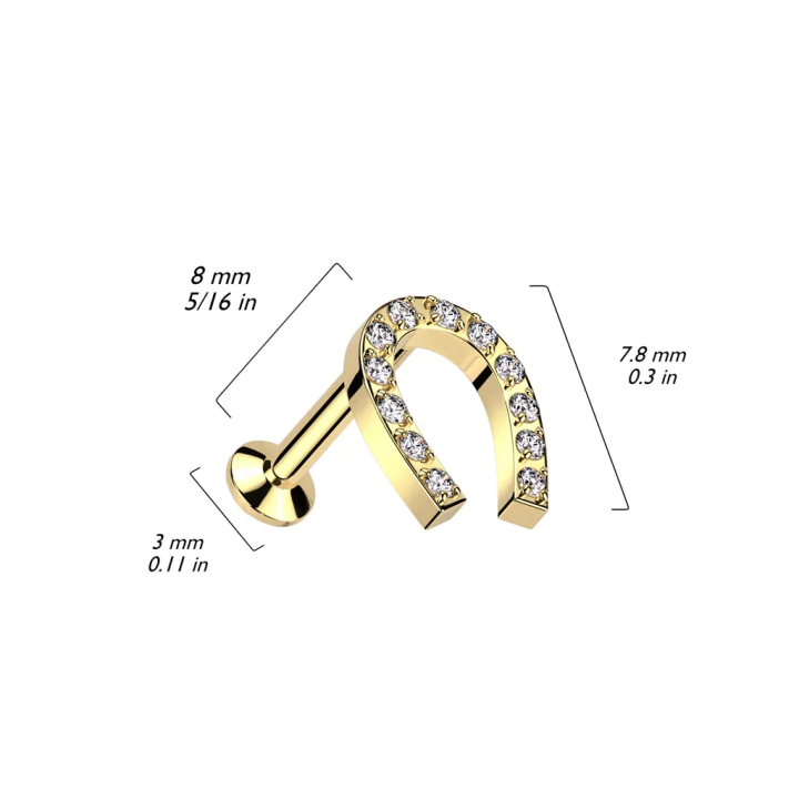 Piercing oreille push-in fer à cheval pavé doré
