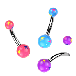 Piercing nombril acier & boules acryliques – Étoiles colorées fun