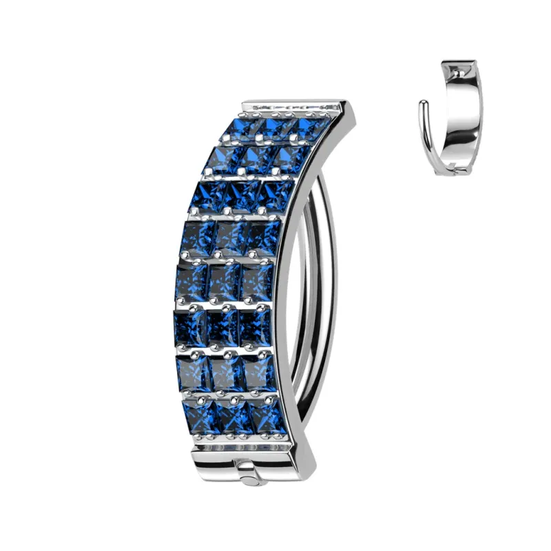 Piercing nombril titane anneau 3 lignes strass bleu Piercing nombril titane anneau 3 lignes strass bleu
