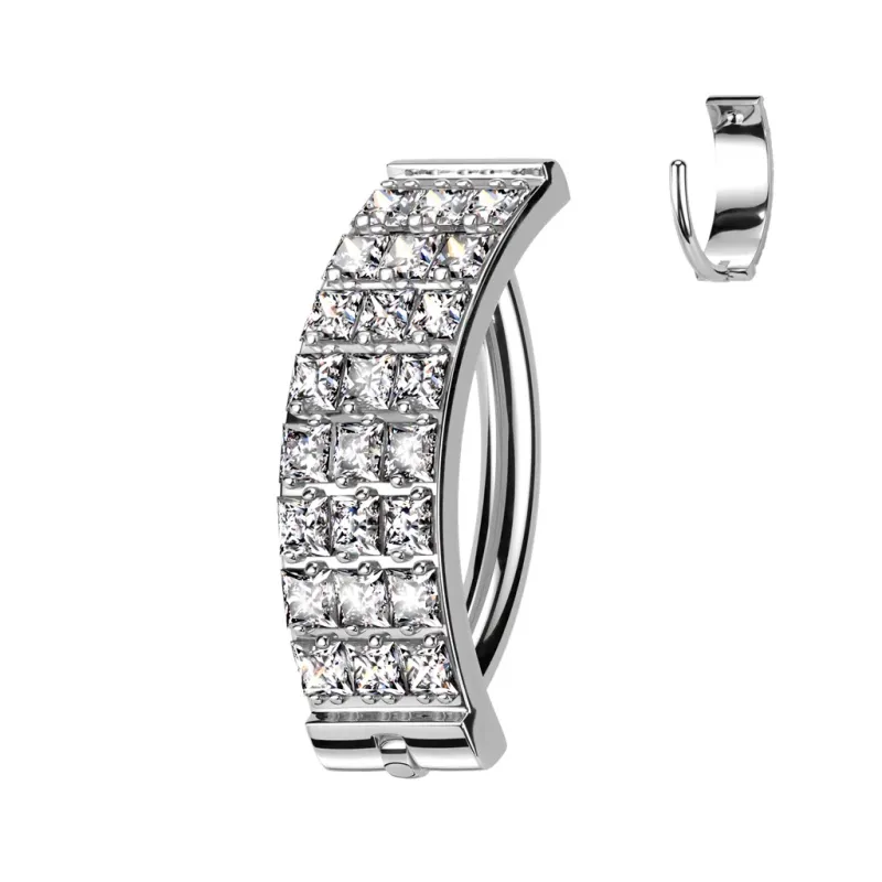 Piercing nombril titane anneau 3 lignes strass blanc Piercing nombril titane anneau 3 lignes strass blanc