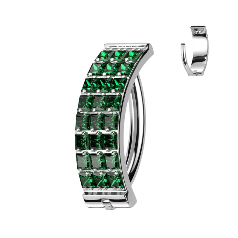 Piercing nombril titane anneau 3 lignes strass émeraude Piercing nombril titane anneau 3 lignes strass émeraude