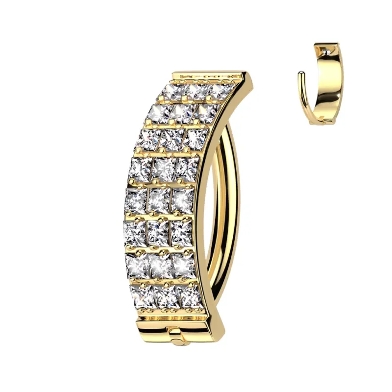 Piercing nombril titane doré anneau 3 lignes strass Piercing nombril titane doré anneau 3 lignes strass