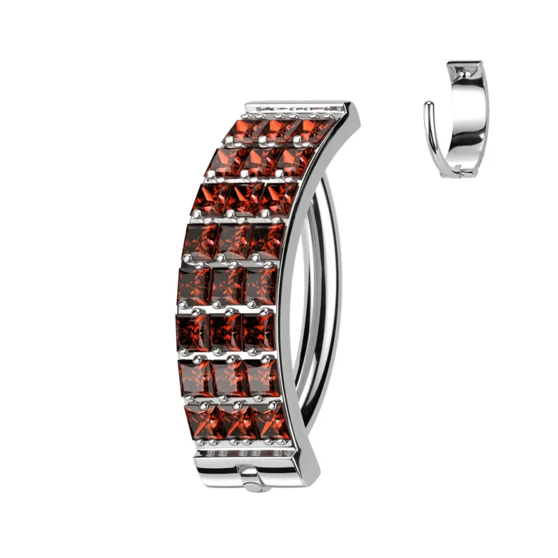 Piercing nombril titane anneau 3 lignes strass rouge Piercing nombril titane anneau 3 lignes strass rouge