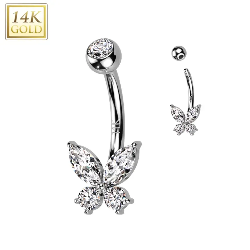Piercing nombril Papillon en or blanc 14 carats Piercing nombril Papillon en or blanc 14 carats