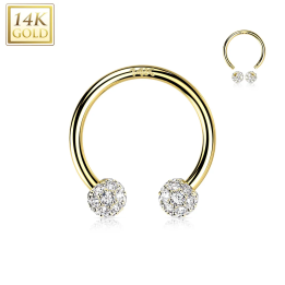 Piercing fer à cheval en or jaune 14 carats boules multi strass