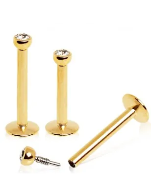 Piercing labret plaqué or pierre zircon