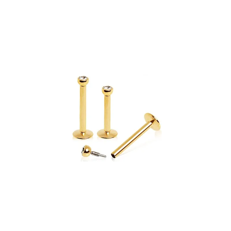 Piercing labret plaqué or zircon