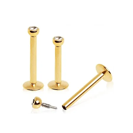 Piercing labret plaqué or pierre zircon