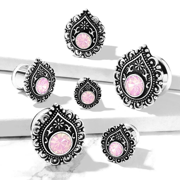 Piercing tunnel filigrane opalite rose larme