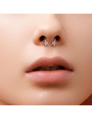 Piercing fer à cheval fleurs zircon rose (oreille, daith, septum)