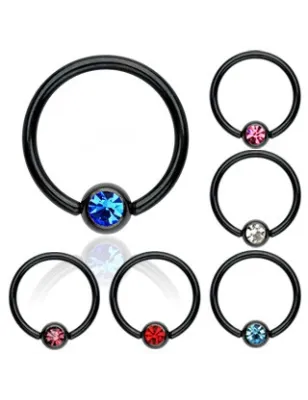 Piercing oreille teton Anneau Captif Noir Strass