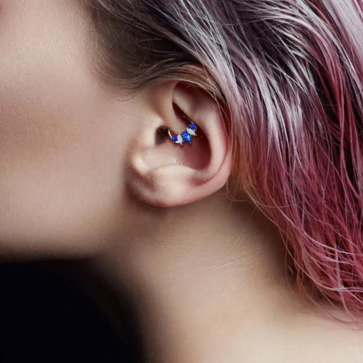 Piercing anneau daith septum éventail d'opales