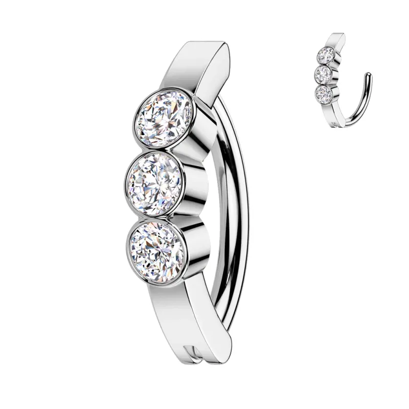 Piercing nombril anneau clicker serti de 3 zircons ronds Piercing nombril anneau clicker serti de 3 zircons ronds