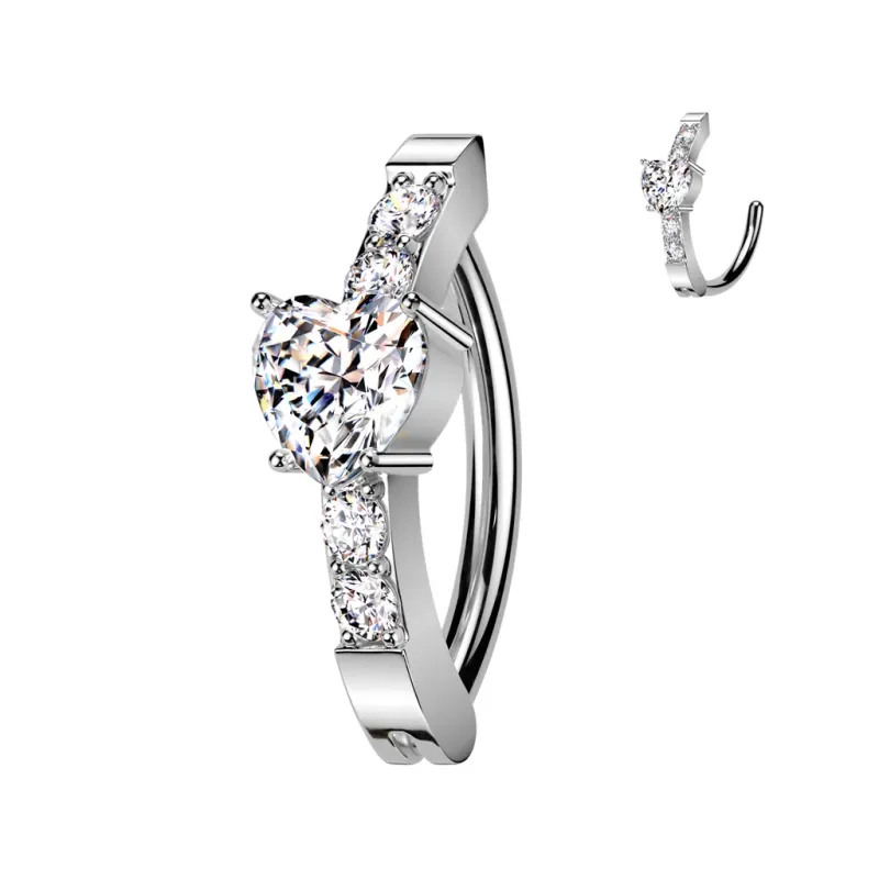 Piercing nombril anneau clicker pavé de strass avec coeur Piercing nombril anneau clicker pavé de strass avec coeur