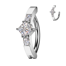 Piercing nombril anneau clicker pavé de strass avec losange