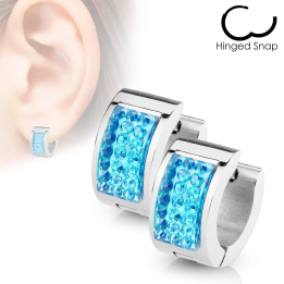 Paire boucles d'oreilles anneaux carré cristaux turquoise