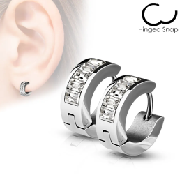 Paire boucles d'oreilles anneaux gemmes rectangulaires