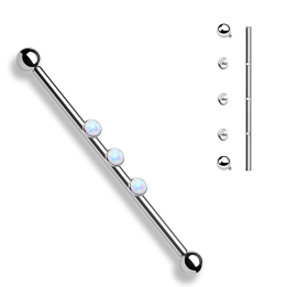 Piercing industriel oreille 3 opalites blanches