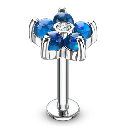 Piercing labret oreille fleur bleue opalescente