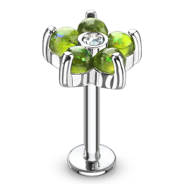 Piercing labret oreille fleur verte opalescente