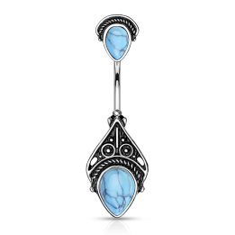 Piercing nombril vintage filigrane pierres turquoises