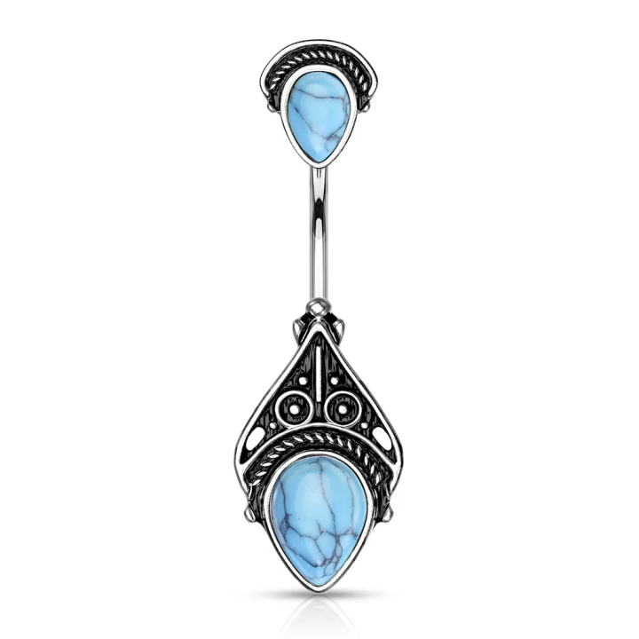 Piercing nombril vintage filigrane pierres turquoises