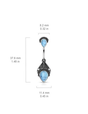Piercing nombril vintage filigrane pierres turquoises